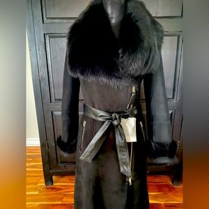 Brand new Mackage shearling coat with leather belt